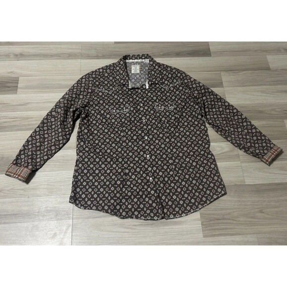 Unique Panhandle Rough Stock Brown -Aztec/ Pearl Snap Long Sleeve Shirt Size XXL - Picture 1 of 10